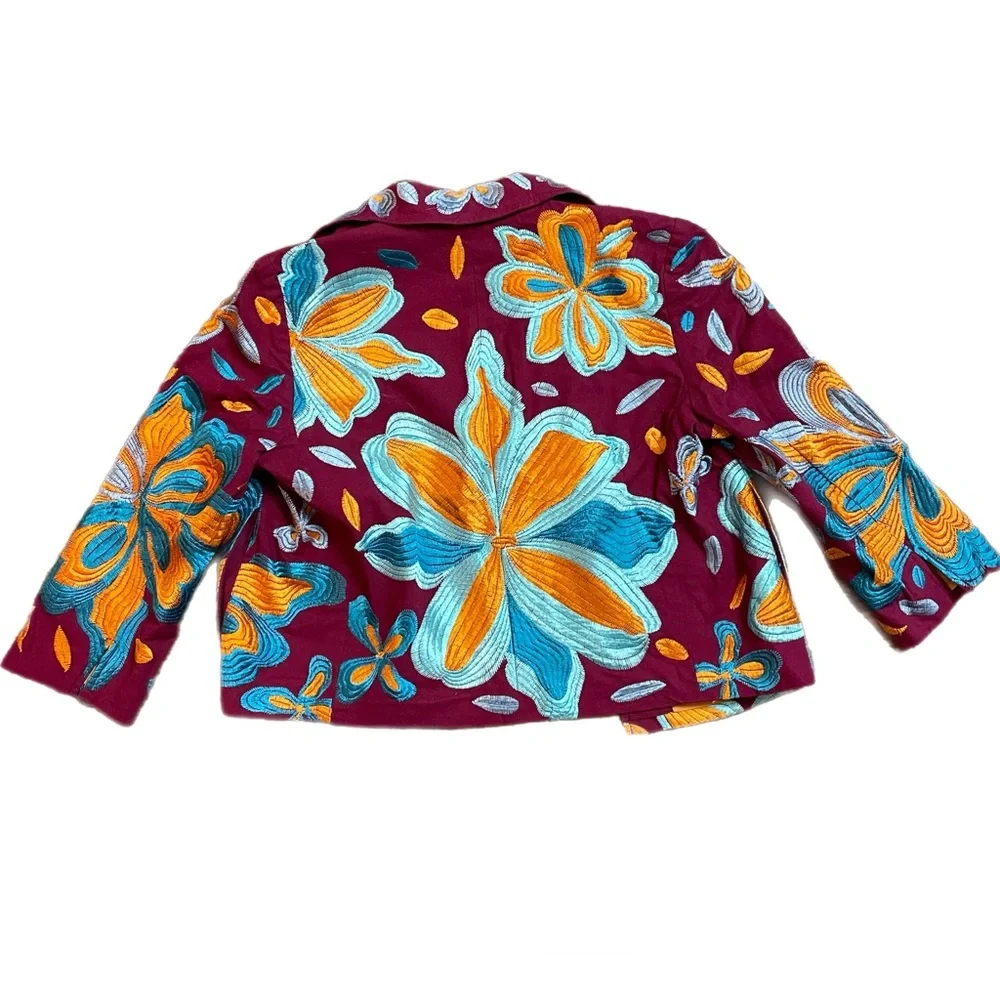 Anthropologie Woodstock Boho Cropped Embroidered Floral Blazer sz XS - Picture 6 of 11